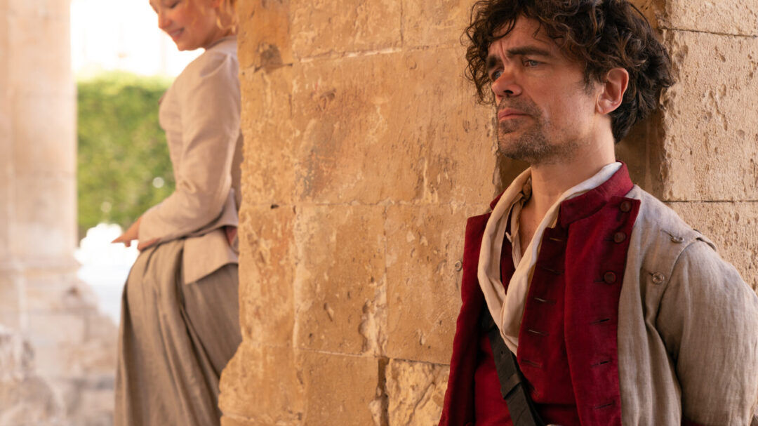 Haley Bennett stars as Roxanne and Peter Dinklage as Cyrano in Joe Wright’s Cyrano.