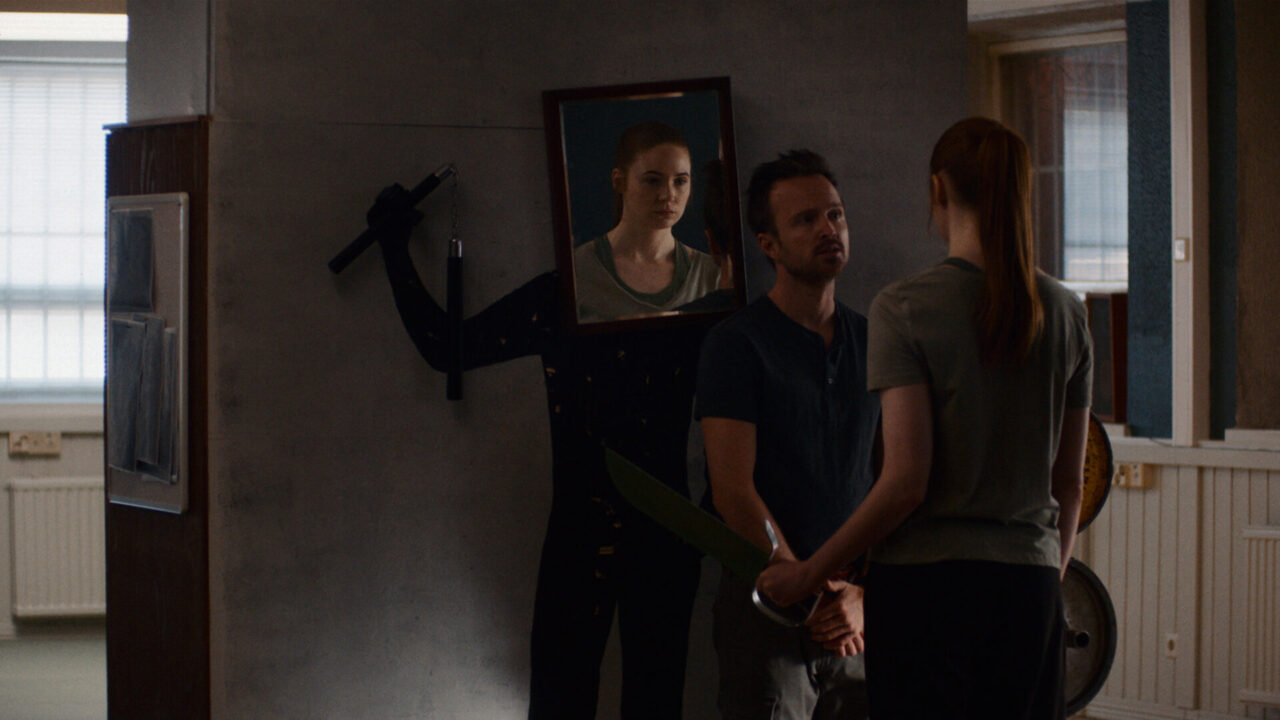Karen Gillan and Aaron Paul in 'Dual,' a film by Riley Stearns. Photo courtesy of Sundance