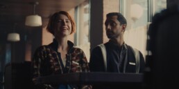 Jessie Buckley and Riz Ahmed in 'Fingernails,' a film by . Photo courtesy of Apple TV+