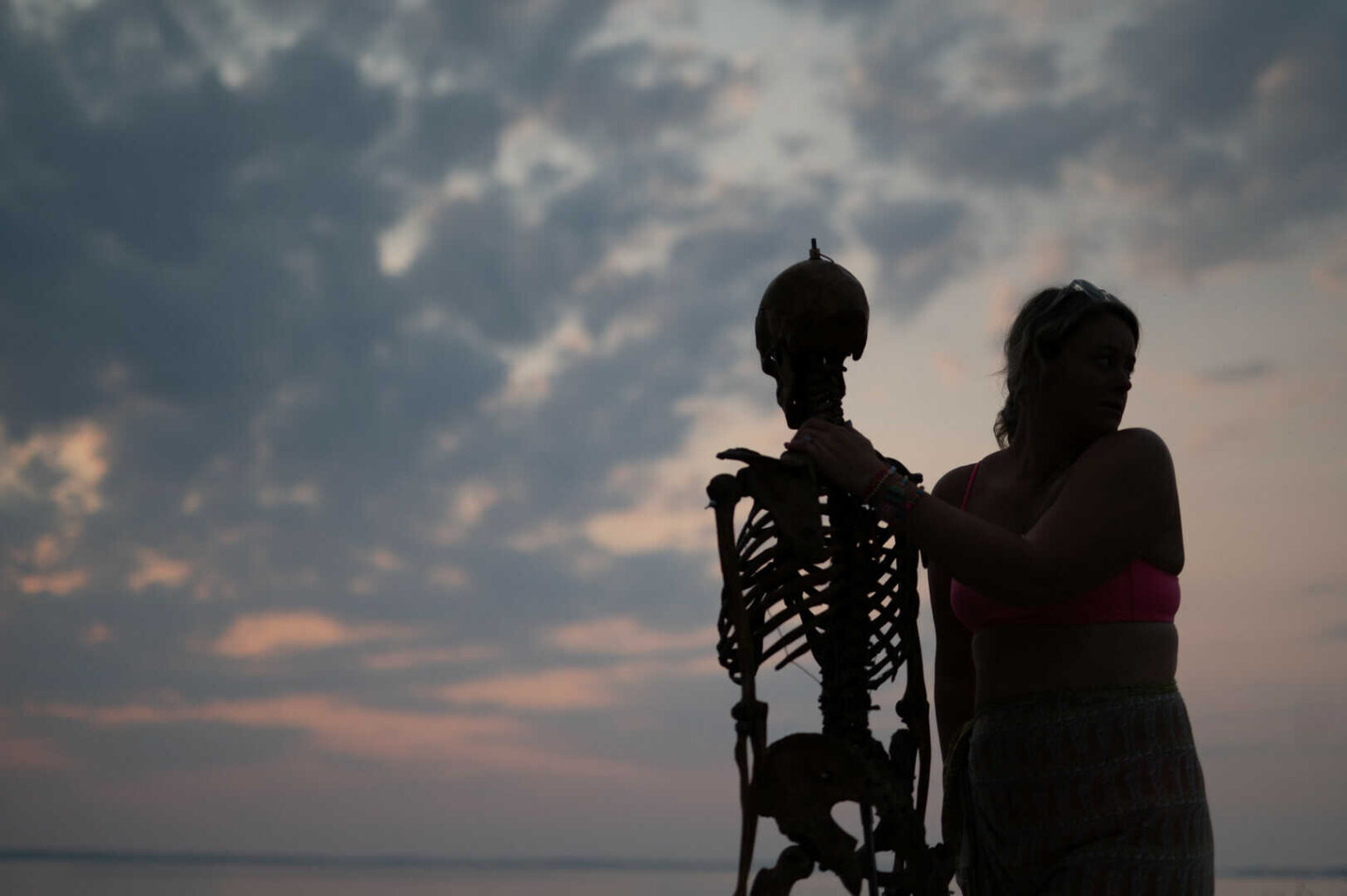Olivia Gray brings the exhumed skeleton of her late, eccentric father Christopher Gray on one final road trip in the short documentary 'My Dead Dad,' a film by Erik Osterholm and Abby Ellis. Photo courtesy of Artifactual Media