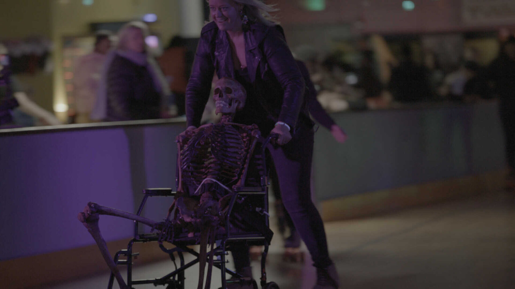 Olivia Gray brings the exhumed skeleton of her late, eccentric father Christopher Gray on one final road trip in the short documentary 'My Dead Dad,' a film by Erik Osterholm and Abby Ellis. Photo courtesy of Artifactual Media