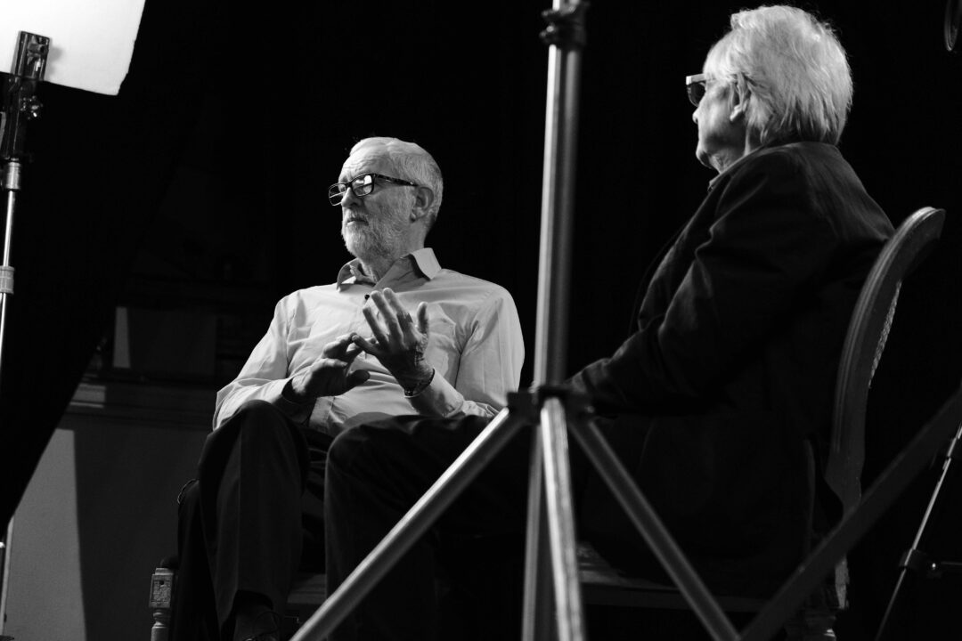 "Very few people are subject to character assassination, defamation, and lawfare to the same extent as Ken and Jeremy." Pictured: Ken Loach and Jeremy Corbyn in a still from 'The Bad Patriots,' a film by Victor Fraga. Photo courtesy of Dirty Movies